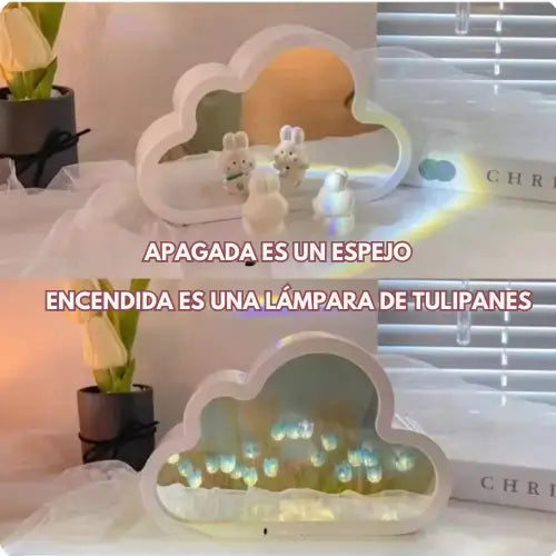 TulipGlow | Lámpara-espejo nube de tulipanes
