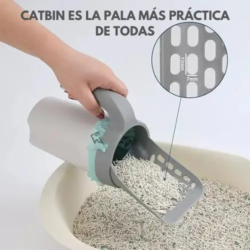 CatBin | Pala 2 en 1 recogedor arena para gatos con papelera integrada GRATIS bolsas biodegradables