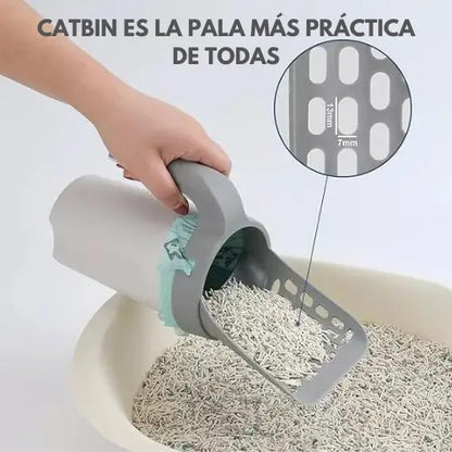 CatBin | Pala 2 en 1 recogedor arena para gatos con papelera integrada GRATIS bolsas biodegradables