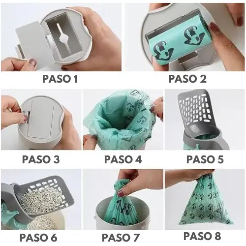 CatBin | Pala 2 en 1 recogedor arena para gatos con papelera integrada GRATIS bolsas biodegradables
