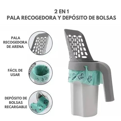 CatBin | Pala 2 en 1 recogedor arena para gatos con papelera integrada GRATIS bolsas biodegradables